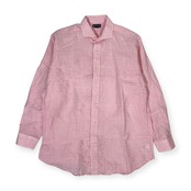 リネン100% LANDS' END ランズエンド Baird McNutt Irish Linen ギンガムチェック 長袖シャツ ドレスシャツ 42-83/ピンク系 メンズ