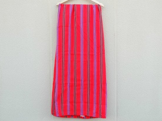 マサイシュカ】 赤×青 ボーダー 東アフリカ・マサイ族伝統布 A004