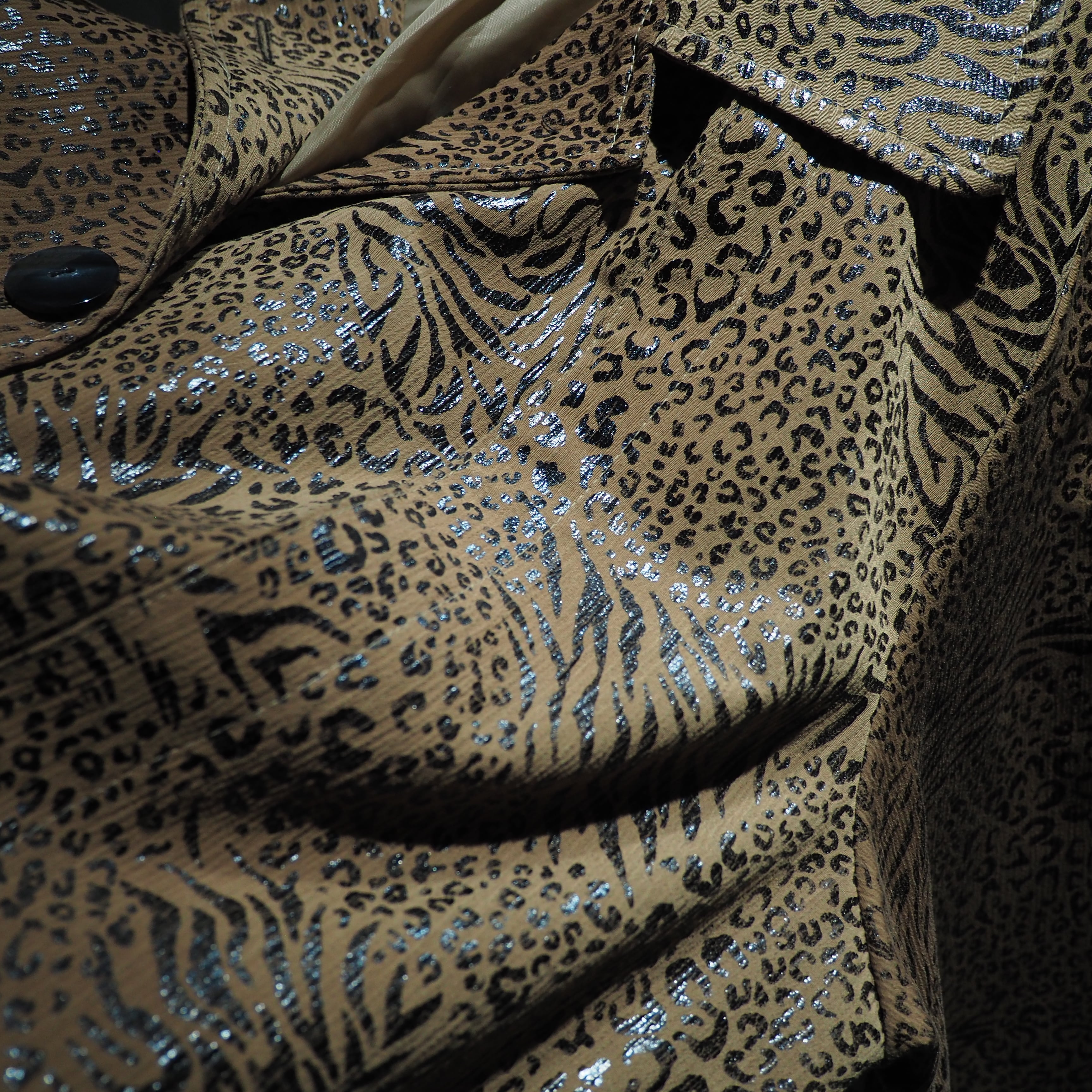 1990s Pleats line × Animal pattern coating vintage loose half coat jacket