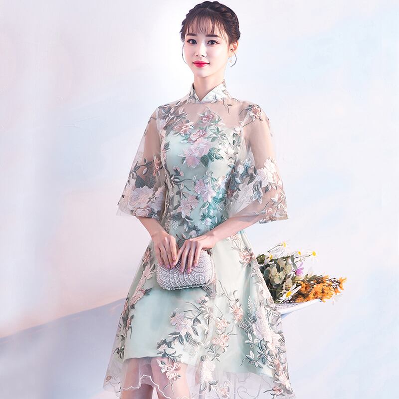 改良型チャイナドレス エレガント 着痩せ 上品 成人式 大きいサイズ Ss S M L Ll 3l レース 刺繍 Elegant