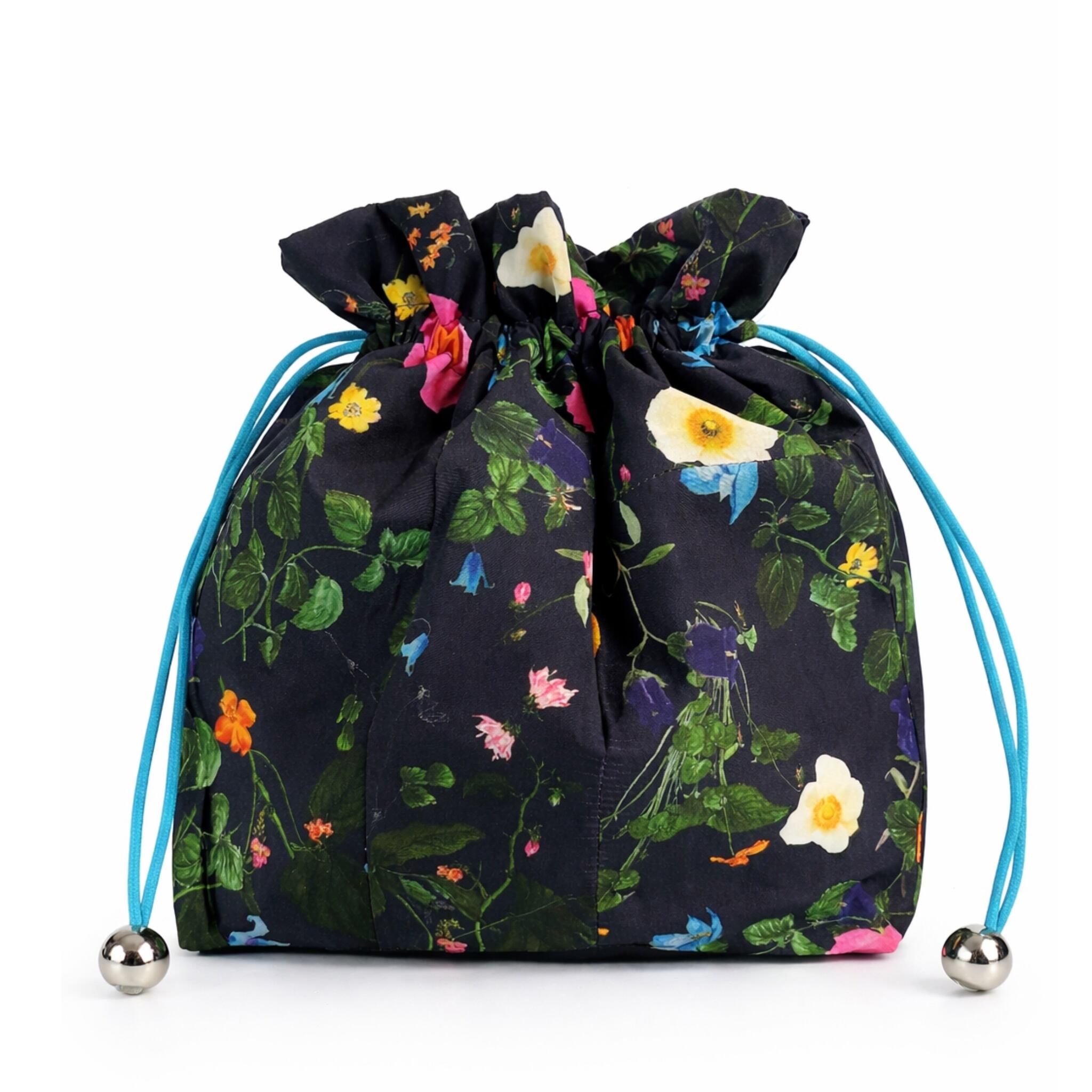 ヴィンテージ花柄ベロア巾着　ブルー