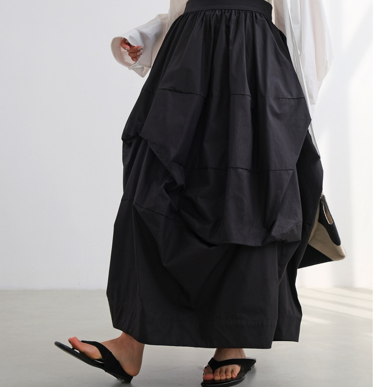 drape maxi-length gathered flare skirt  T4440