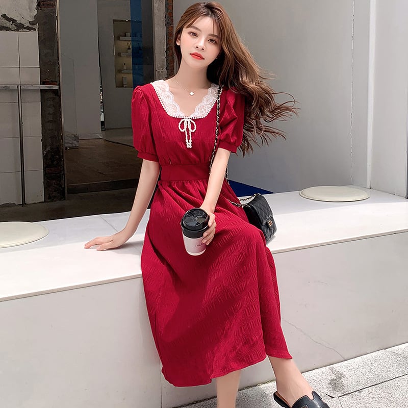 【新作】【送料無料】 マタニティウェア2020夏の新しいバブルコットンラペル授乳ドレス、縦型ジッパーミドルレングス産後授乳ドレス-アリババ サマー 夏物 expec271101723570