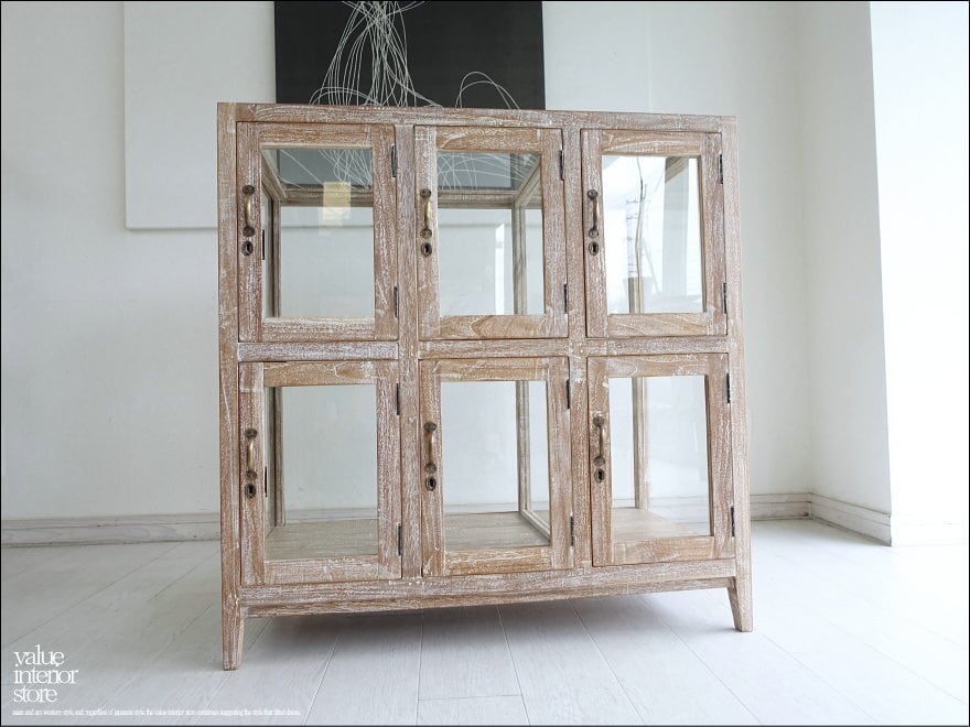 「 ニイミ様 オーダーショーケース + カウンター 」 総無垢材 ガラスパンケース6枚扉WW + カウンターRAW 受付カウンター 店舗什器 ショーケース キャッシャーカウンター シャビー 銘木家具