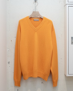 100% cashmere orange v-neck knit / From GERMANY
