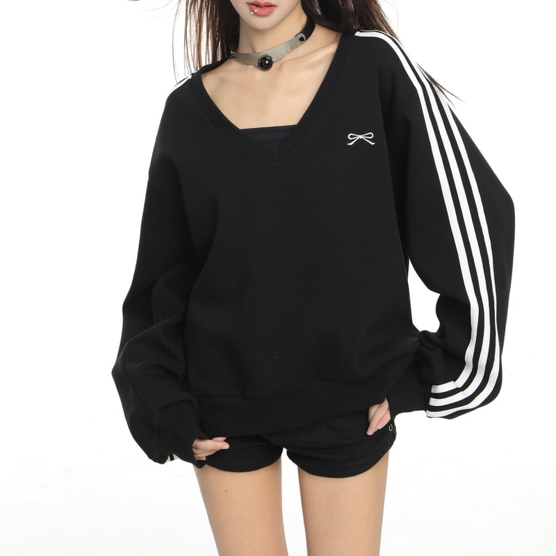 V-neck off-shoulder oversized sweatshirts la1309