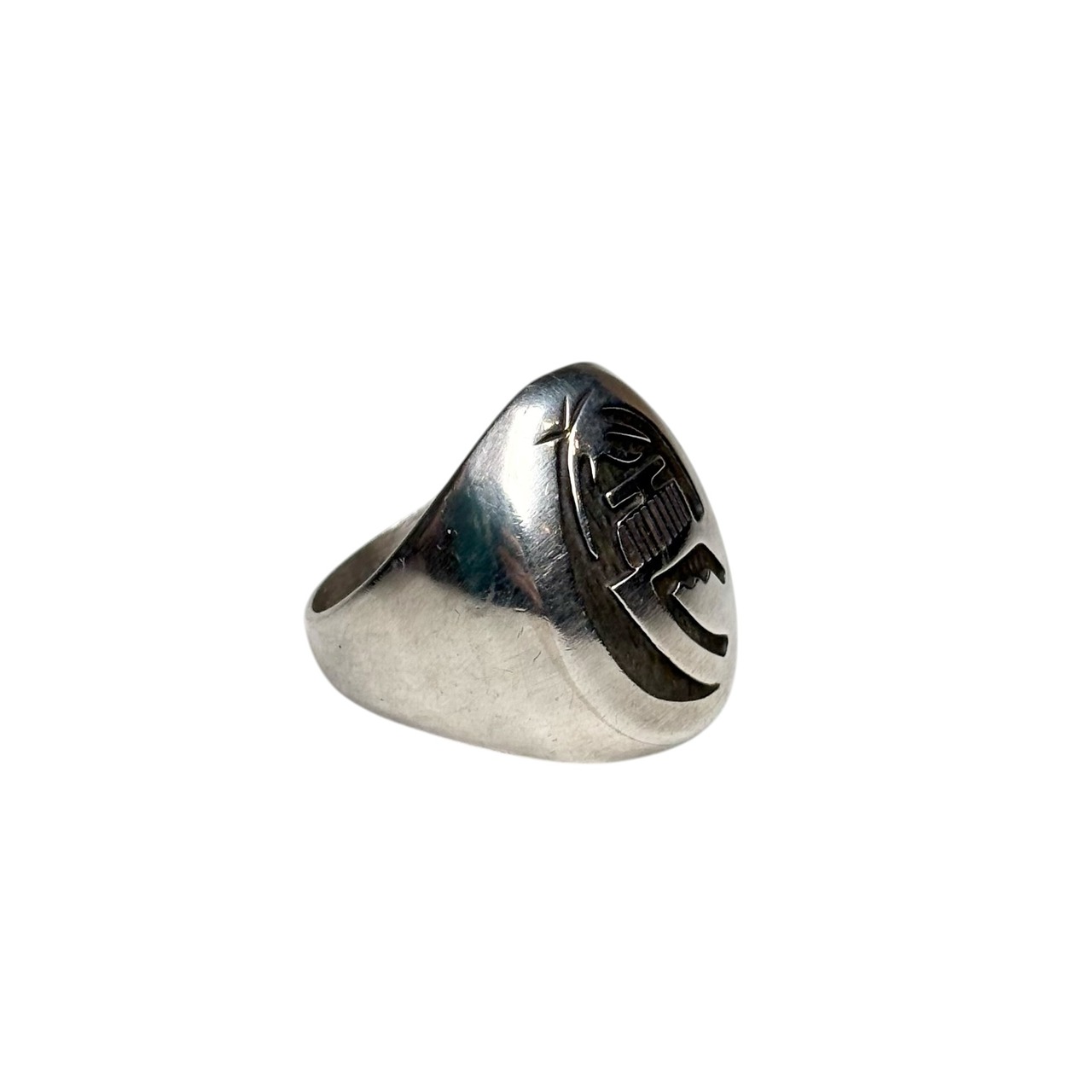 Hopi overlay silver signet ring “Kachina”
