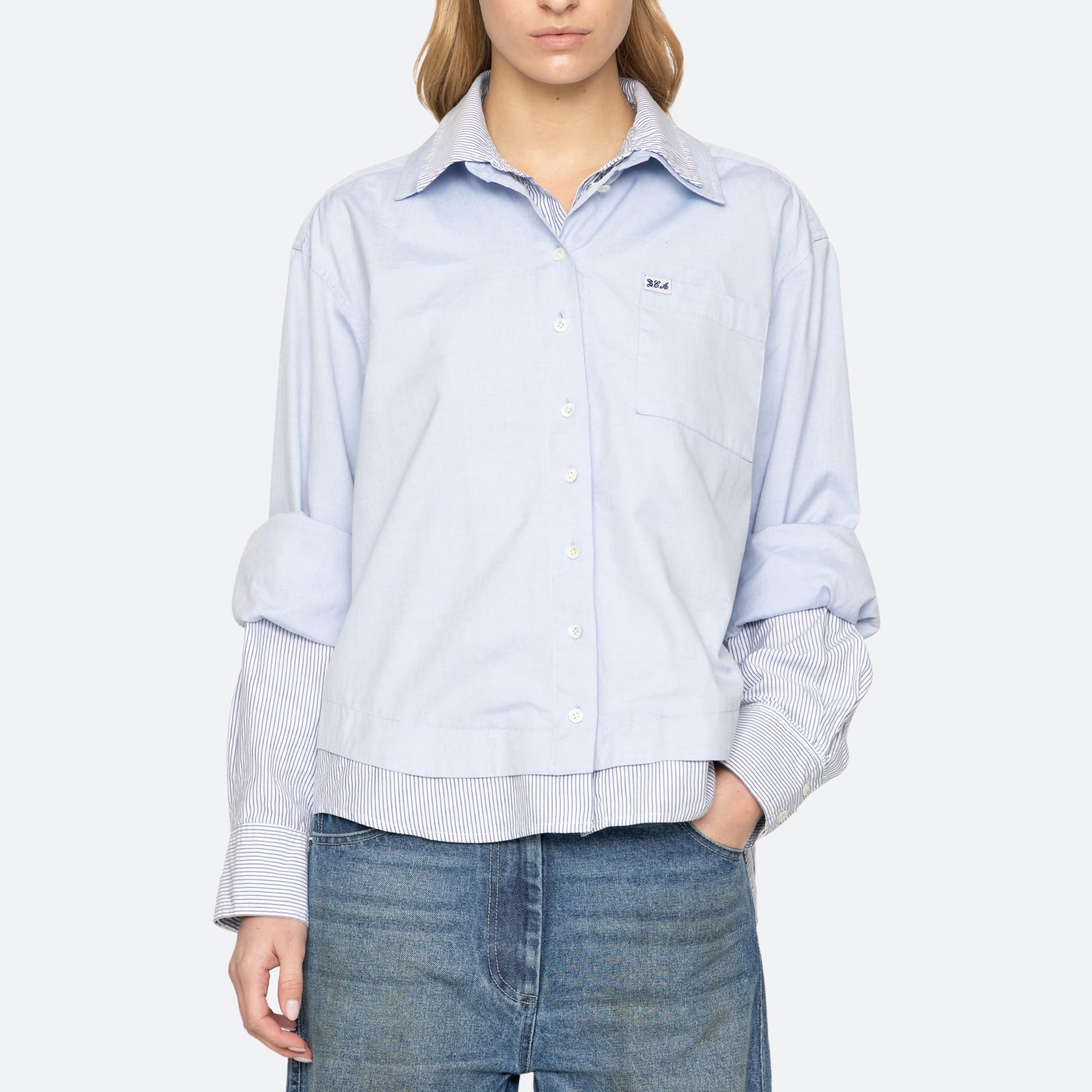 SEA NY ZAYNA DBL LAYER BUTTON DOWN BLUE