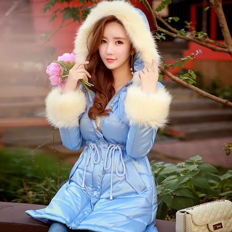 あとわずか】ファーコート フード ブルー ドレス 青 水色 ダウン