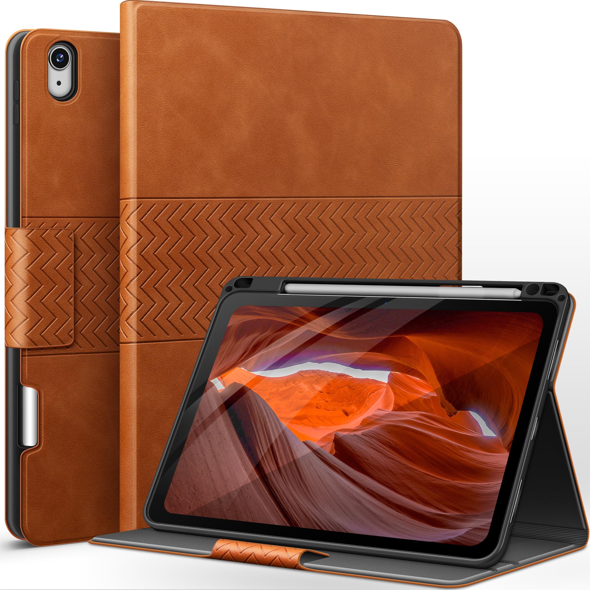 【在庫のみ】auaua iPad Air 11 インチ M3/M2 (2025/2024) ケース iPad Air 第5/4世代 10.9インチ 2022/2020 ペンシル ホルダー収納 オートスリープ機能 ひび割れない PUレザー製スマート (ブラウン)