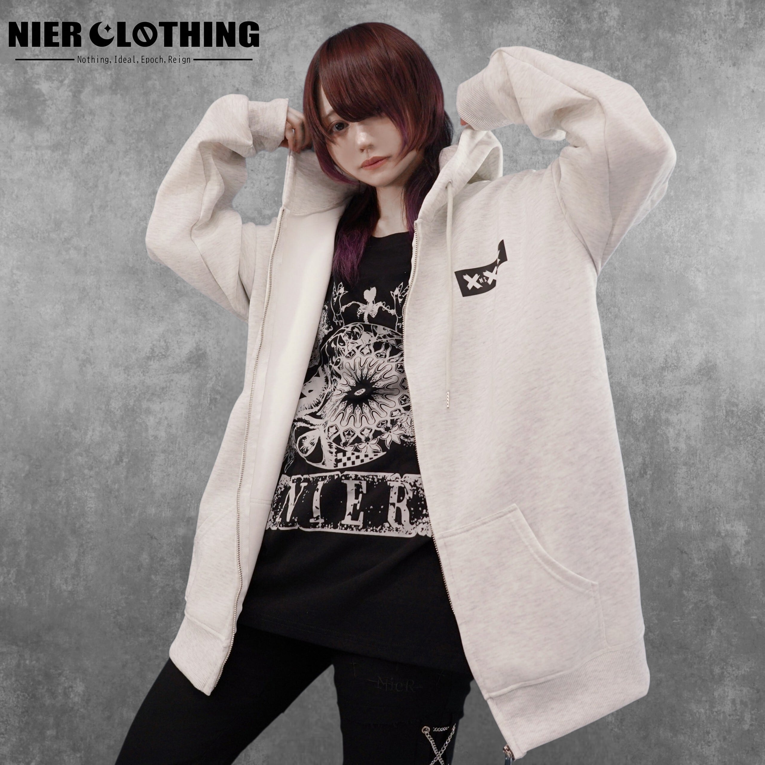 GRAY BIG ZIP PARKA【DEVIL×ANGEL】 | NIER CLOTHING