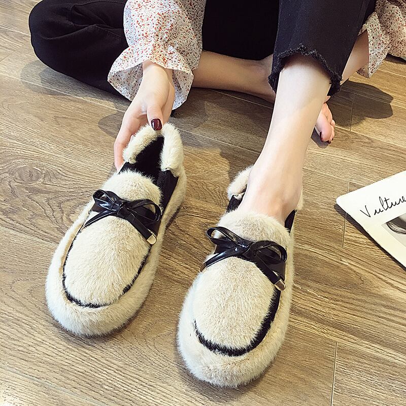 ウィンターベルベットソリッド カラー 靴 シューズ リボン 冬物 ソリッドカラー フェイクシューズ82375919358