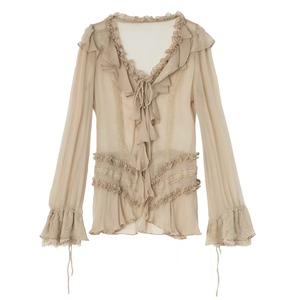 [DoublePunch] Light Flowing Court Wrinkled Lace Shirt