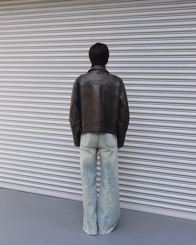 zip-up fade leather blouson
