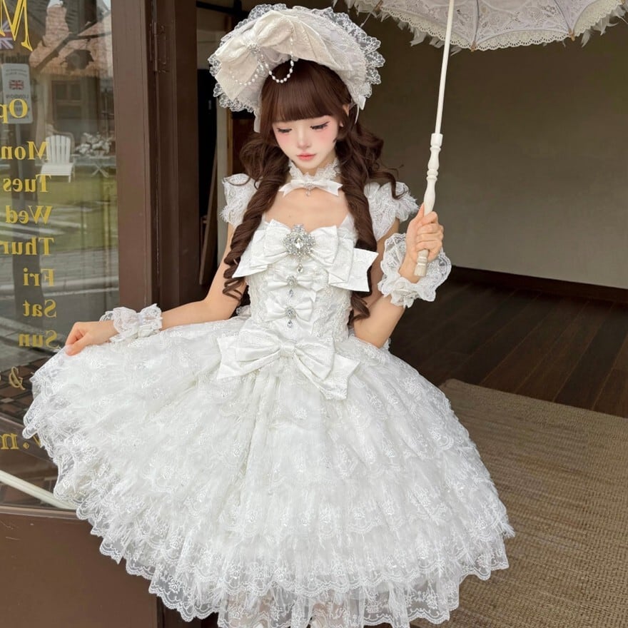 ロリータファッション ボンネット レース アイボリー ロリータファッション 甘ロリ 白レースビッグリボン姫系ボンネット