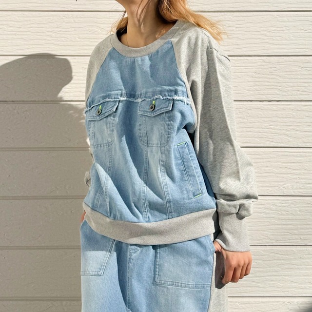 デニム裏毛ドッキングスウェット