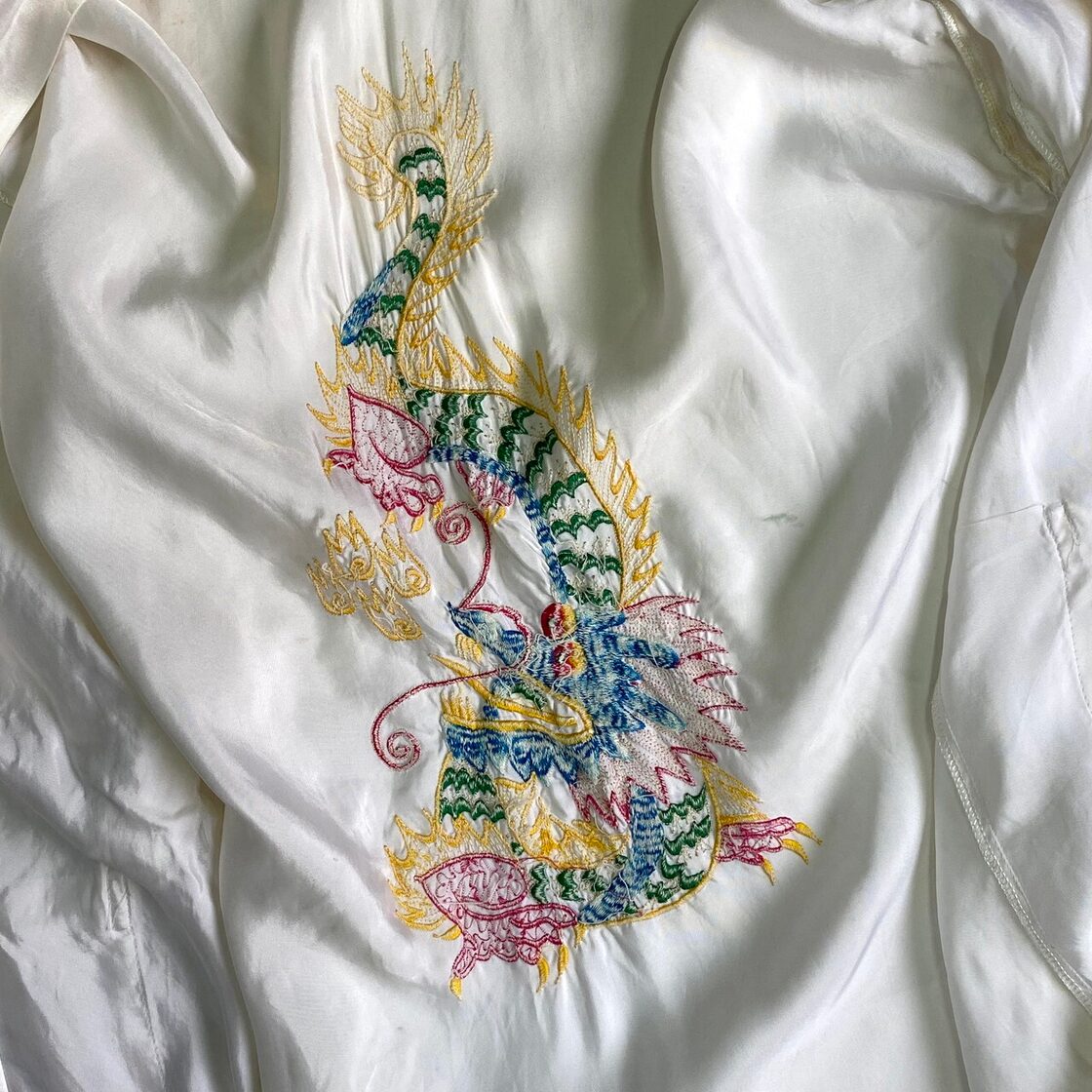 ヴィンテージ 刺繍 レーヨン チャイナガウン はっぴ 羽織 メンズL 古着 