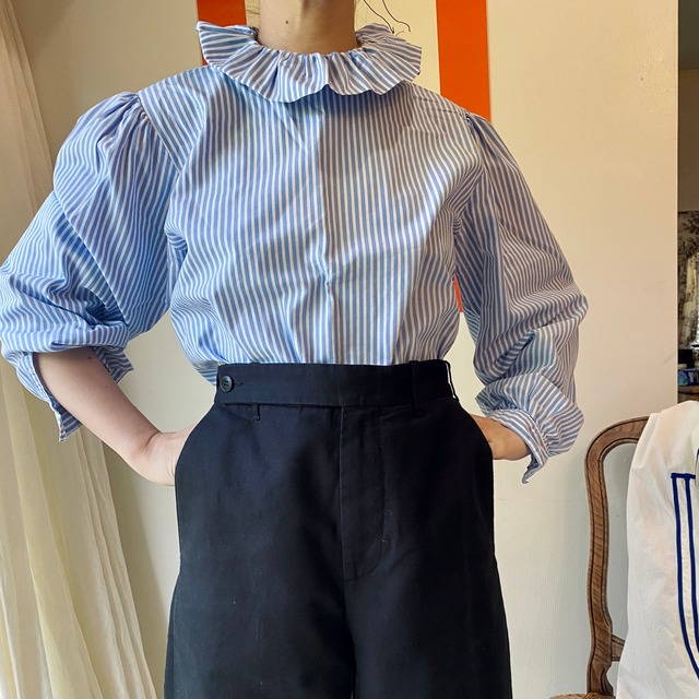 Ruffle Collar Stripe Blouse