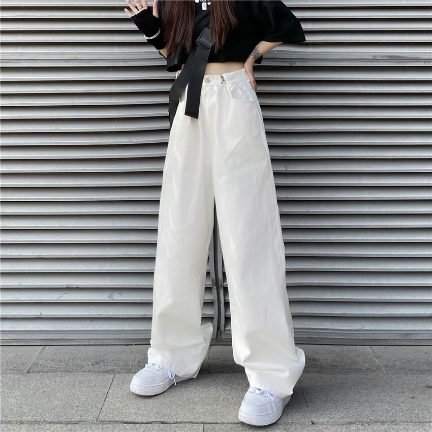 スタンダードホワイトパンツ ウェストルーズカジュアル レトロ アジャスタブル ケッペル88068723161