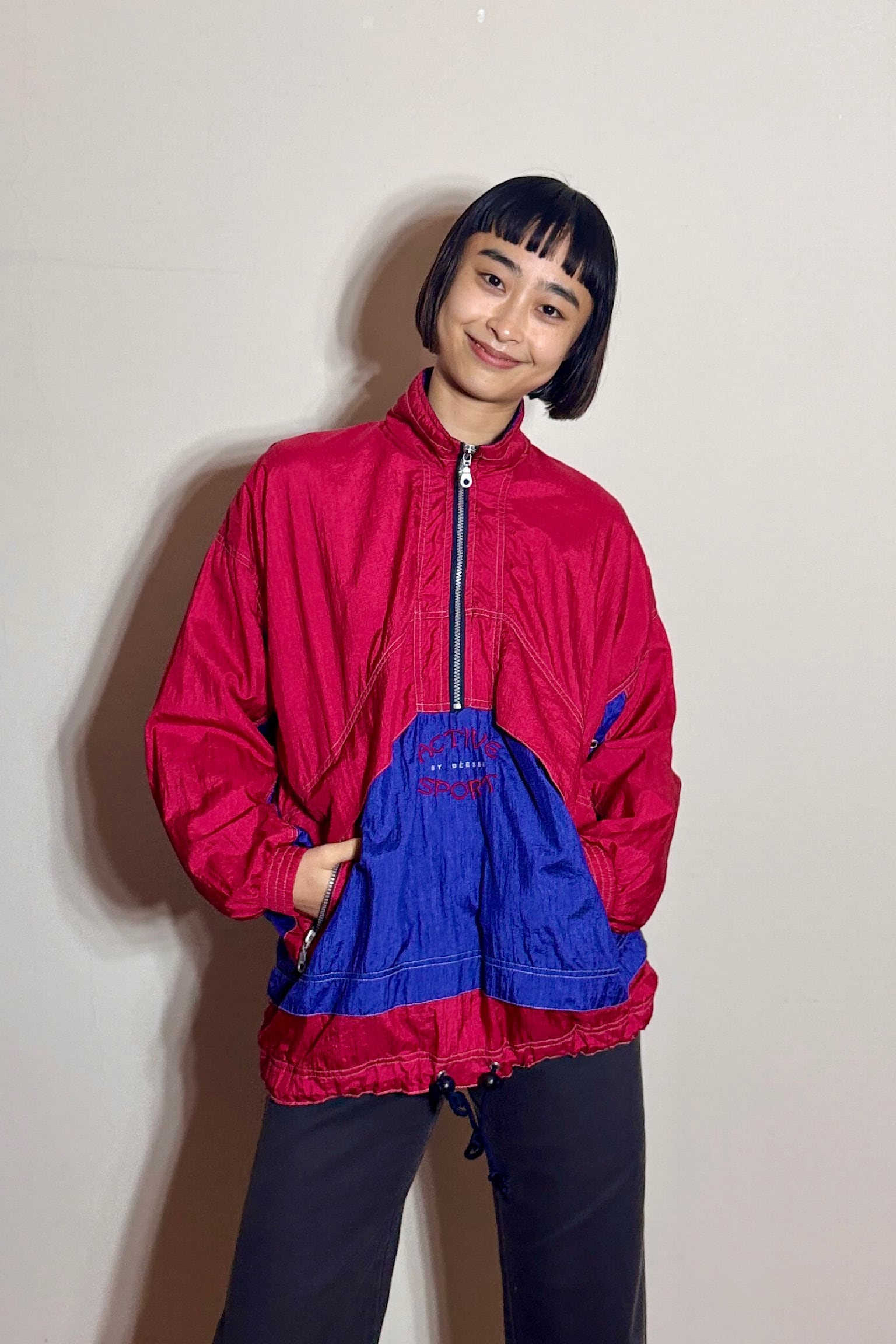 PESSEレッドパープルナイロンアノラック