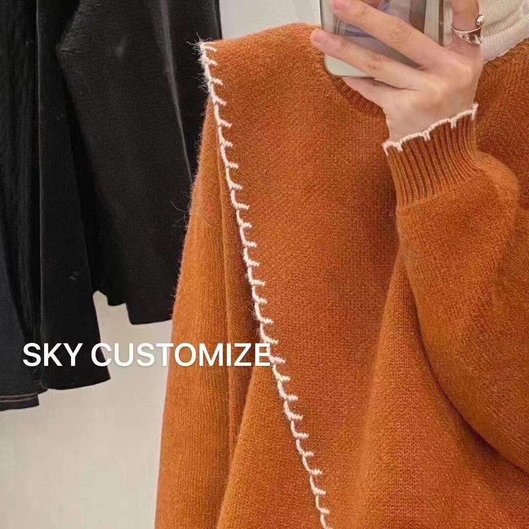 配色ステッチ　デザインニットプルオーバー　AJ2205-D05