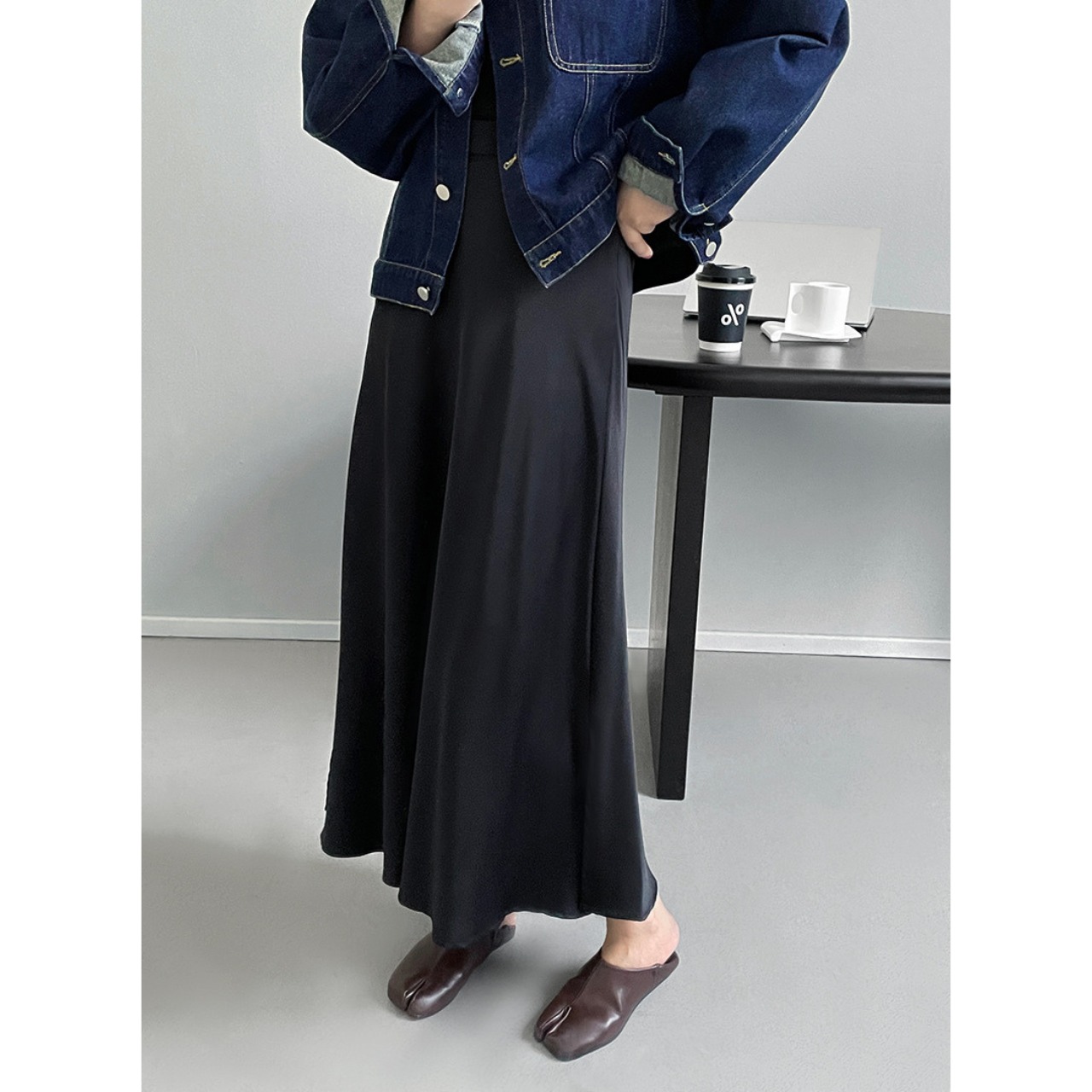 サテン スリット ロングスカート 10077