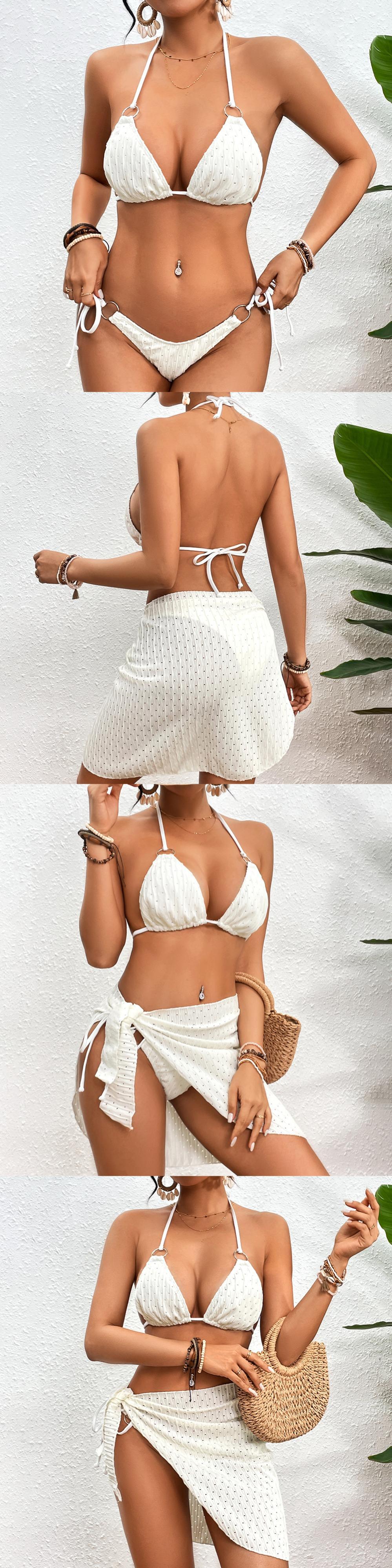 2024 ホワイト 3 枚セット水着女性 Tバック水着セクシーなストリング