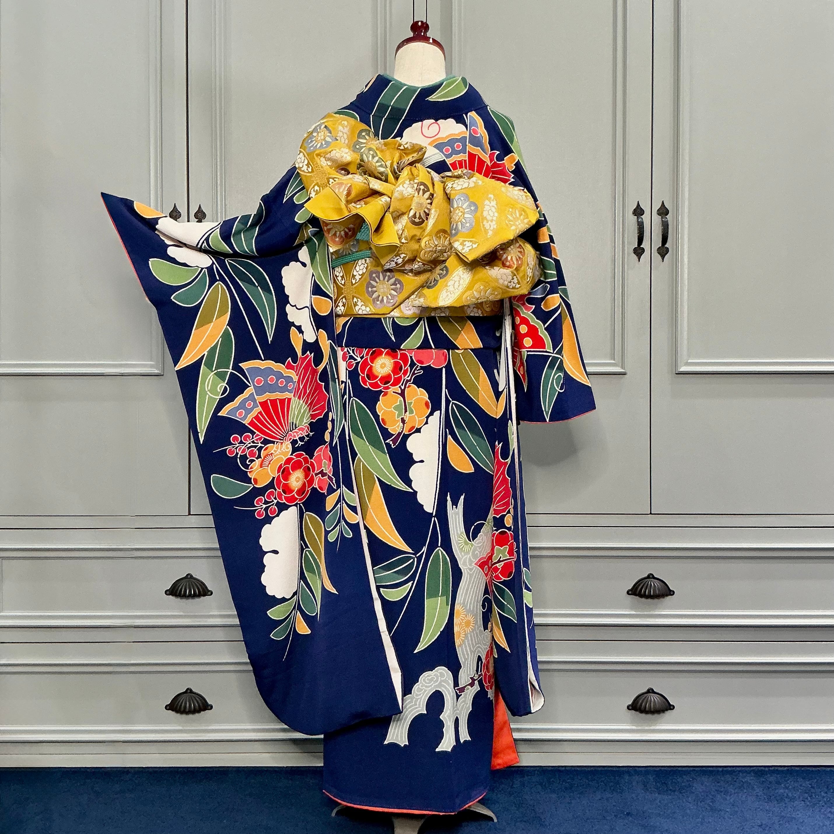 藍花うらら＊振袖 紅型 作家もの 成人式 卒業式 振袖 袋帯 帯締め