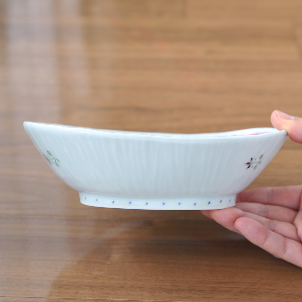 波佐見焼　藍水　楕円鉢　2枚セット 藍水「花暦（二色）①水色 / ②マロン 楕円鉢」 うつわ藍水