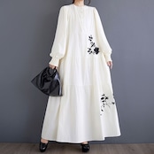 フラワー刺繍 Aライン ロングワンピース 00017