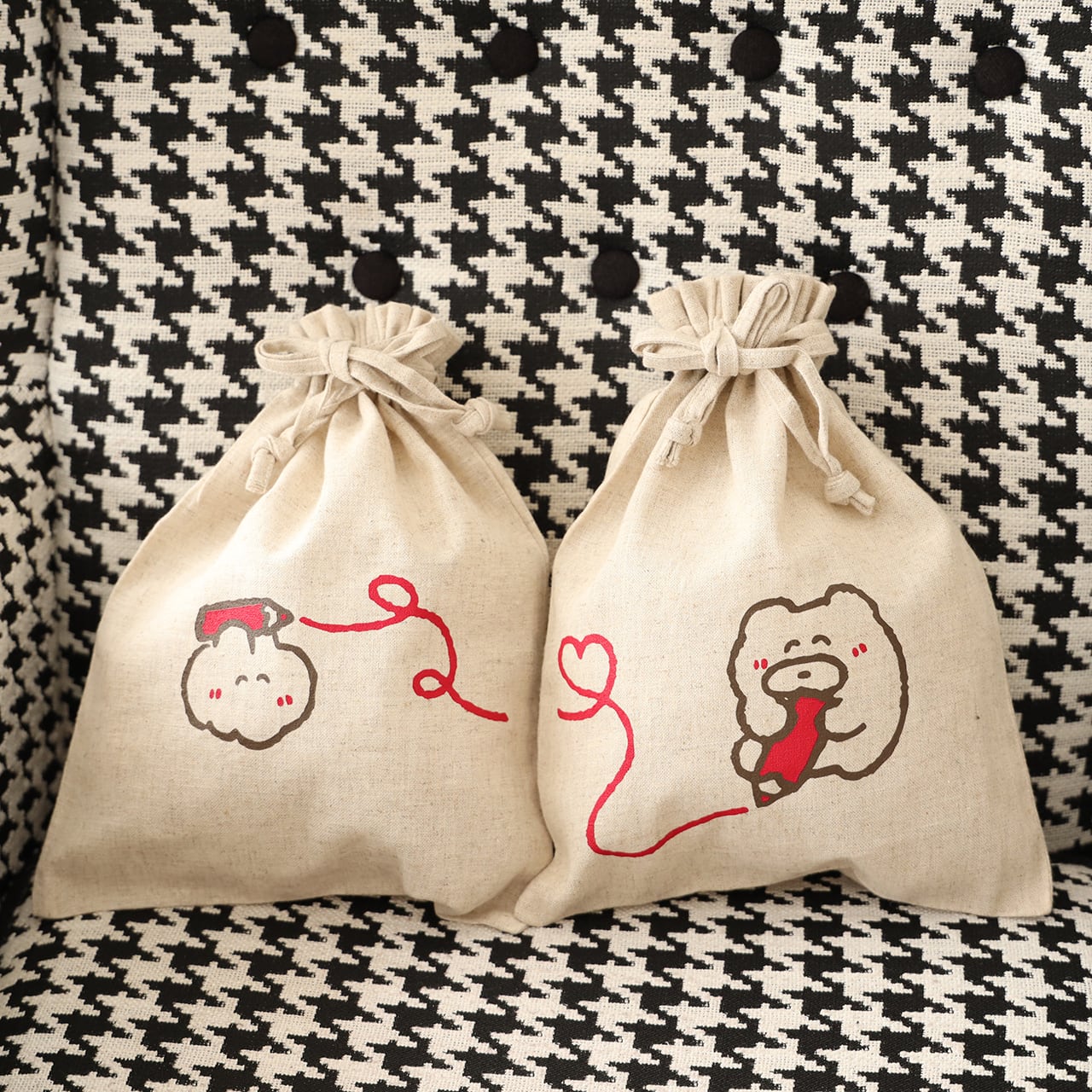 なでウサ＆くまのペアつながる巾着ポーチ(MK-434) | もくもくちゃん