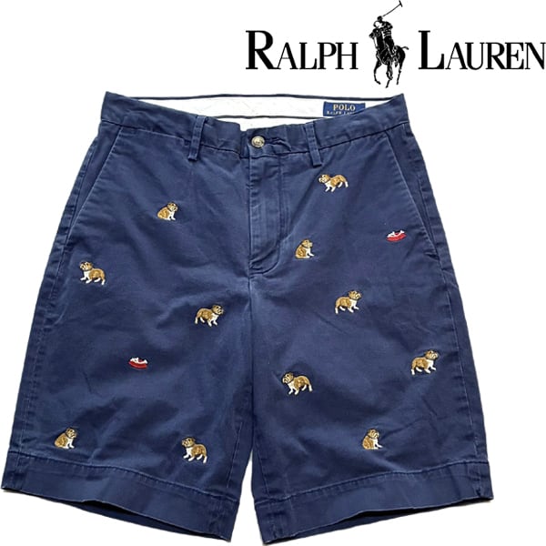 1点物◇ラルフローレンPOLO犬ブルドッグ紺チノショートパンツ古着