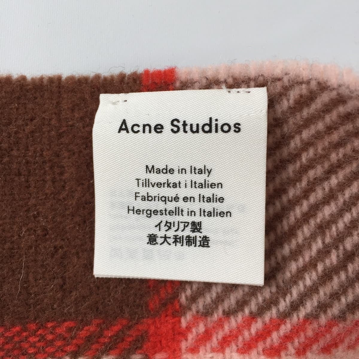 Acne Studios アクネストゥディオズ ブロックチェックロゴストール 大判 ウール羊毛 220×70 ブラウンピンク Block Cehck  Logo Stole | 「フクル」ファッションブランドユーズドセレクトショップ powered by BASE