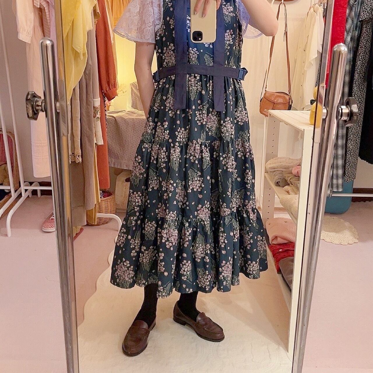 original item / attached flower harness one-piece , navy