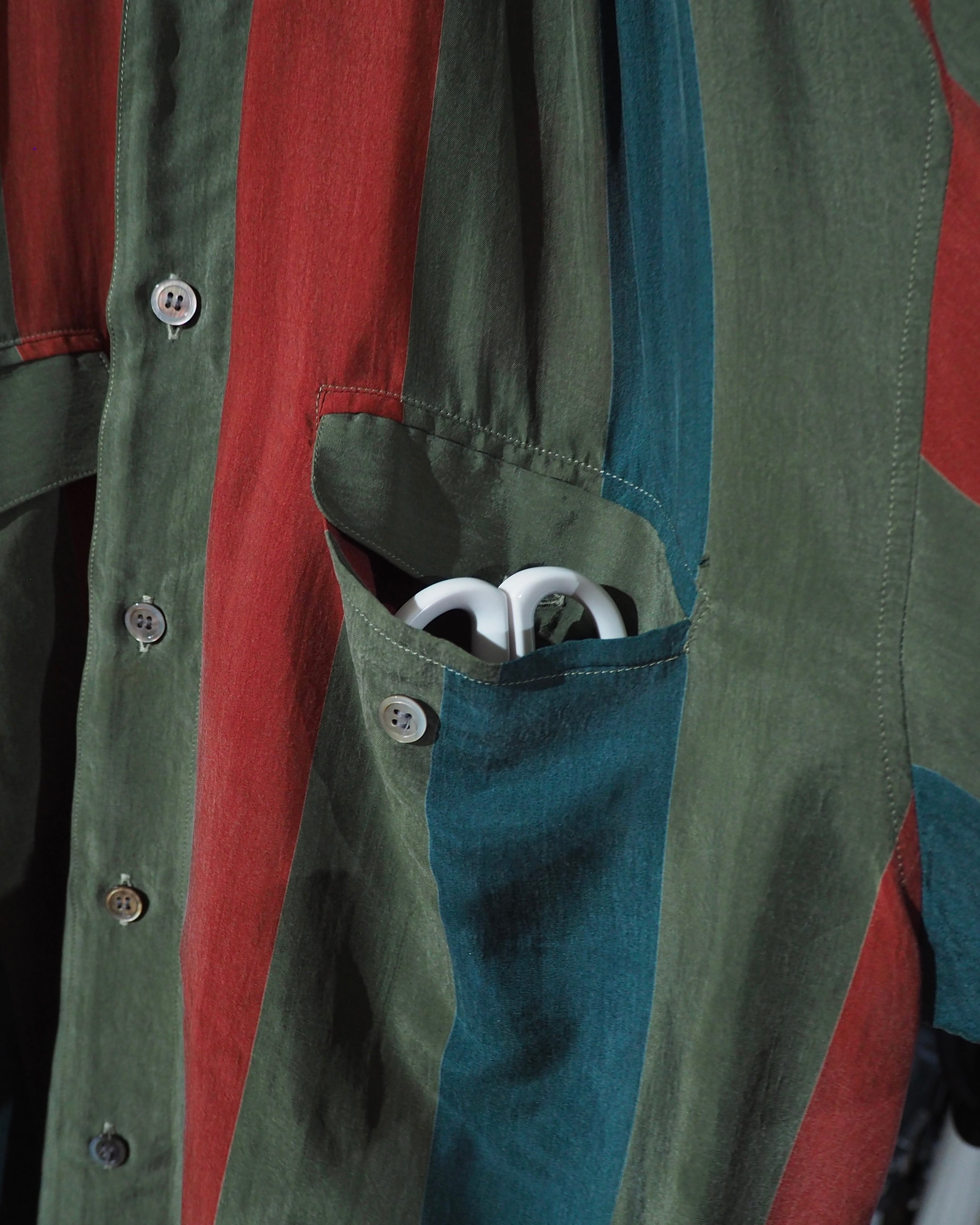 1980s ” BARBANO ” Tricolore stripe pattern vintage Drape loose Shirt