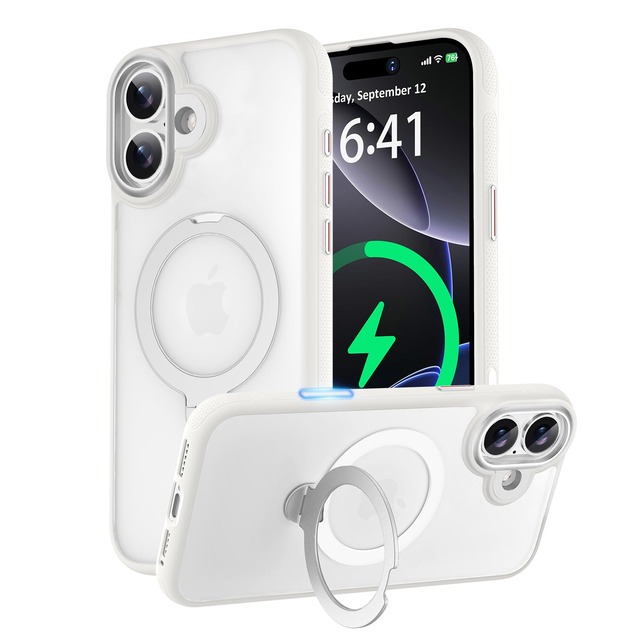 KISECASE iPhone 用 17ケース Magsafe対応 リング カメラコントロールボタン付き 黄ばみ防(半透明＋ホワイト)