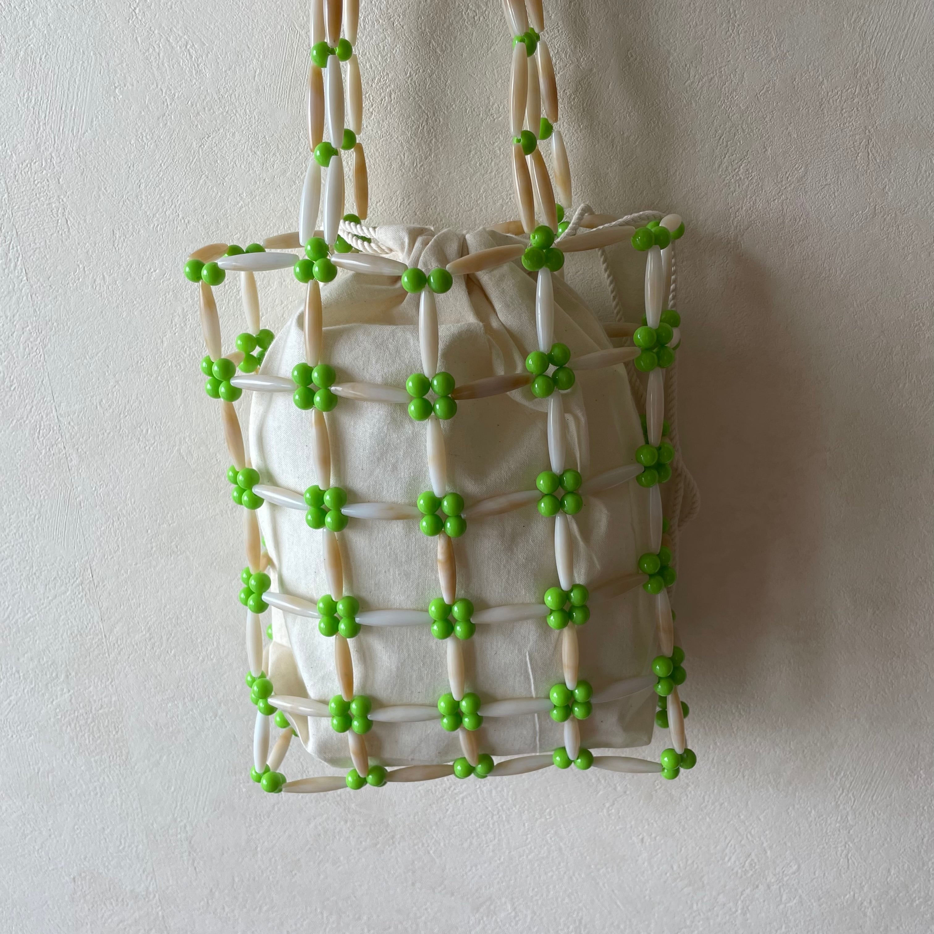 ⌇green×beige⌇ビーズトートバッグ | luz.