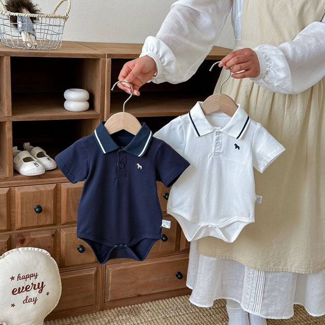 【66-90】夏新作ポロデザイン ロンパース