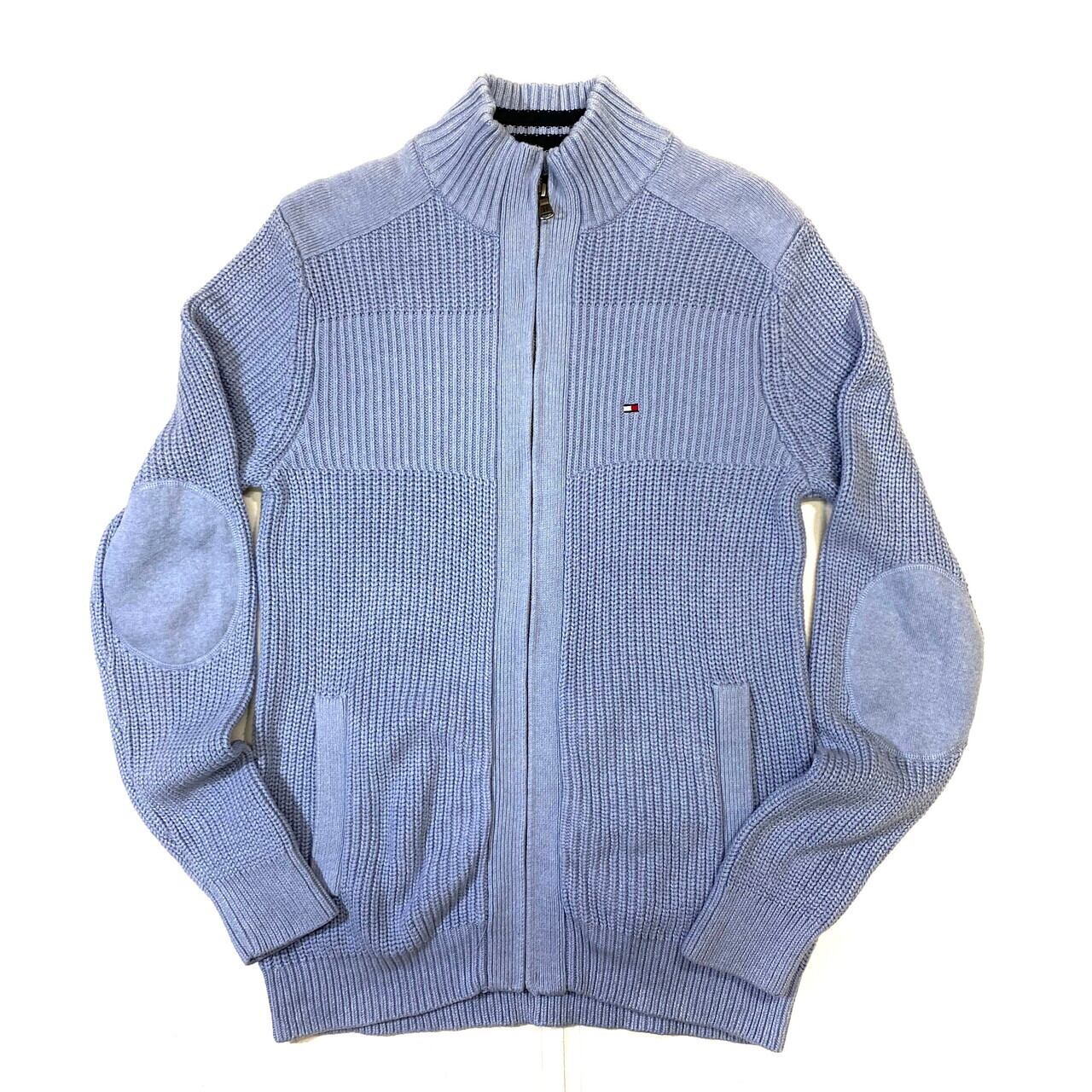 Tommy Hilfiger トミーヒルフィガーフルジップセーター エルボパッチ コットンニットセーター ライトブルー 薄紫 メンズm ニットセーター Cave 古着屋 公式 古着通販サイト