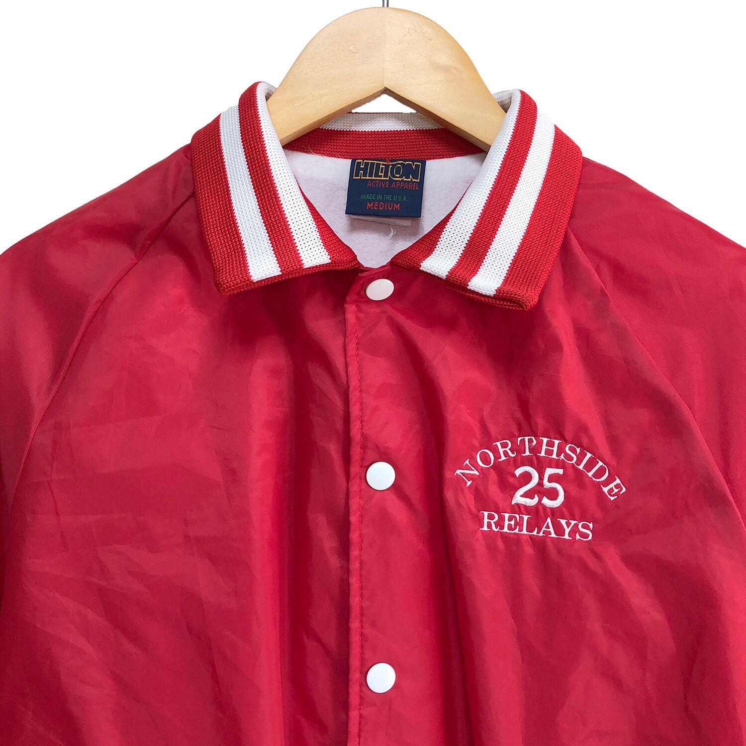 90S USA製 ヒルトン ヴィンテージ ナイロンコーチジャケット メンズM 赤色 HILTON スポーツ ナイロンジャケット 古着