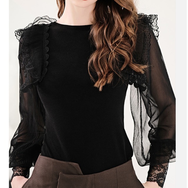 シアーレース フリル スリーブ トップス　G1204