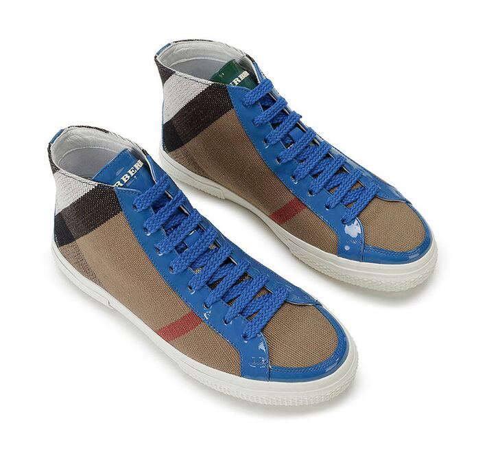 バーバリーBURBERRY レディースオールトライプハイカットスニーカー 3941032 4371T HYDR-BLUE