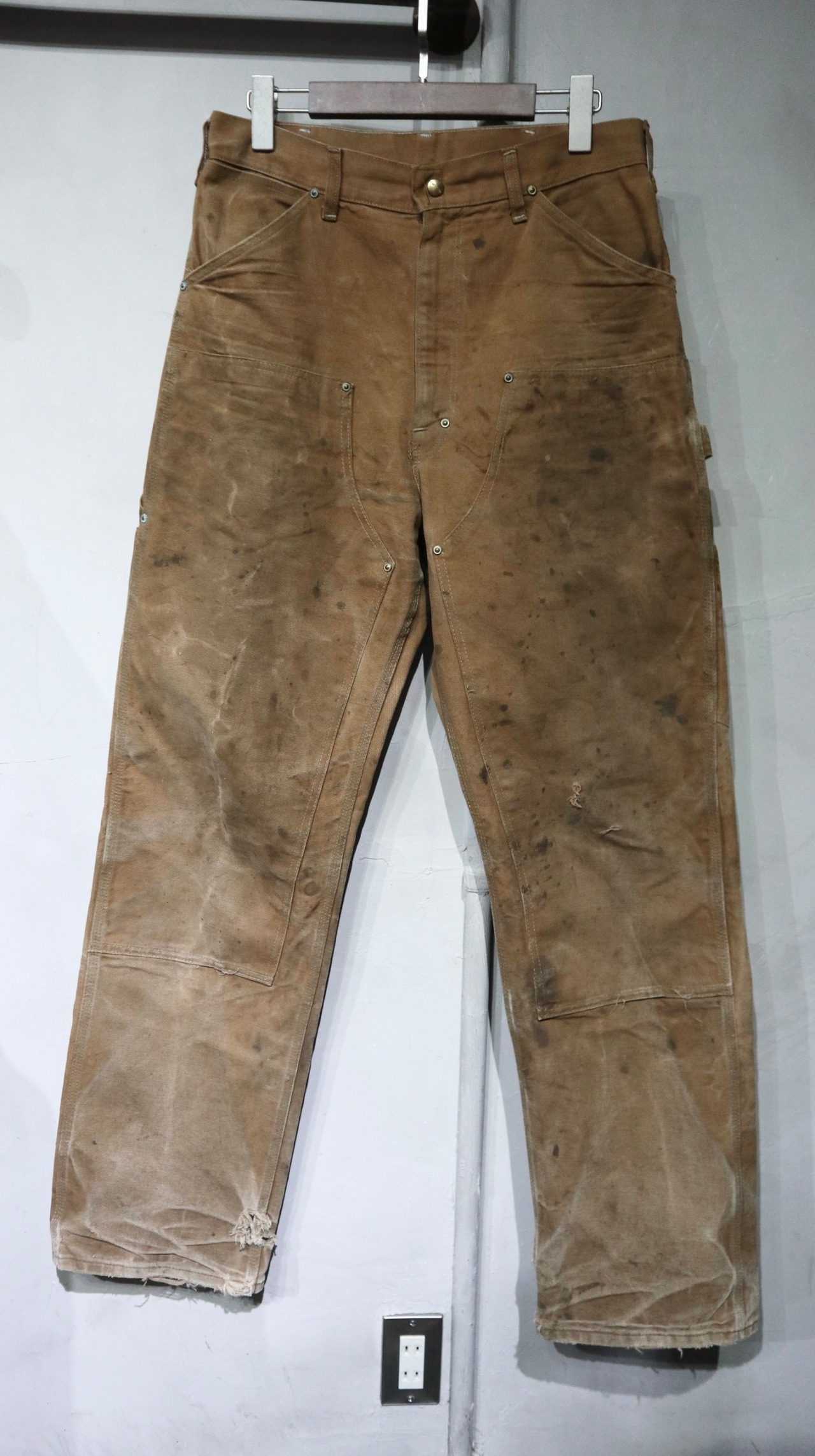 70s carhartt カーハート ダブルニー ブラウン ダックパンツ ダメージ 