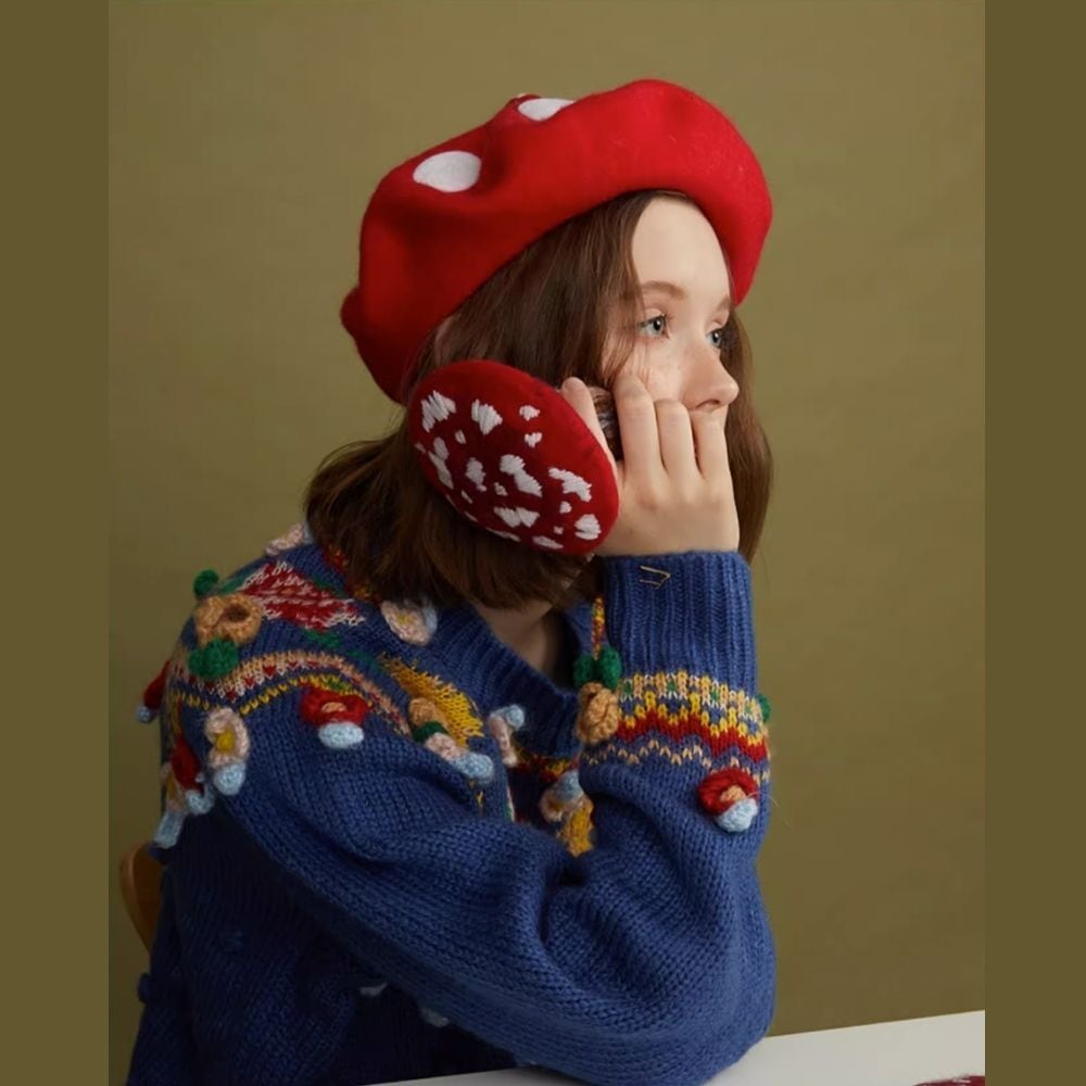 魅惑の赤いキノコのウールフェルトベレー帽 【大人用&キッズ】 E00271