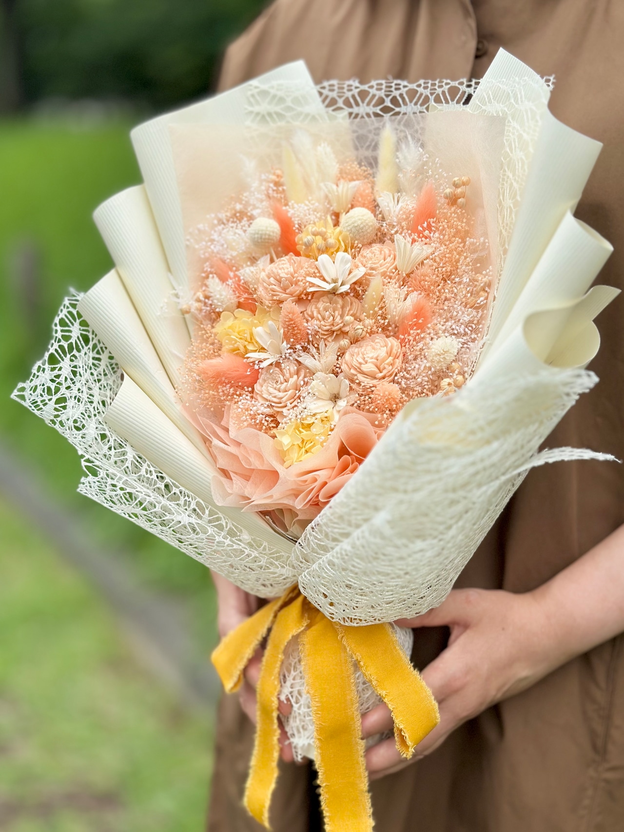 ドライフラワー花束(杏色) □Lサイズ 【定番商品】 画像8