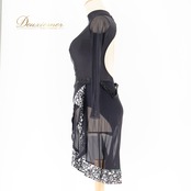 社交ダンス 衣装 ラテン ドレス ワンピース 黒 無地 レース デモ 競技 ダンス パーティ 発表会 ブラック系 シルバー系 透け感 おしゃれ シンプル フォーマル ステージ 衣装 競技用 発表会用 レディース 上品 フェミニン