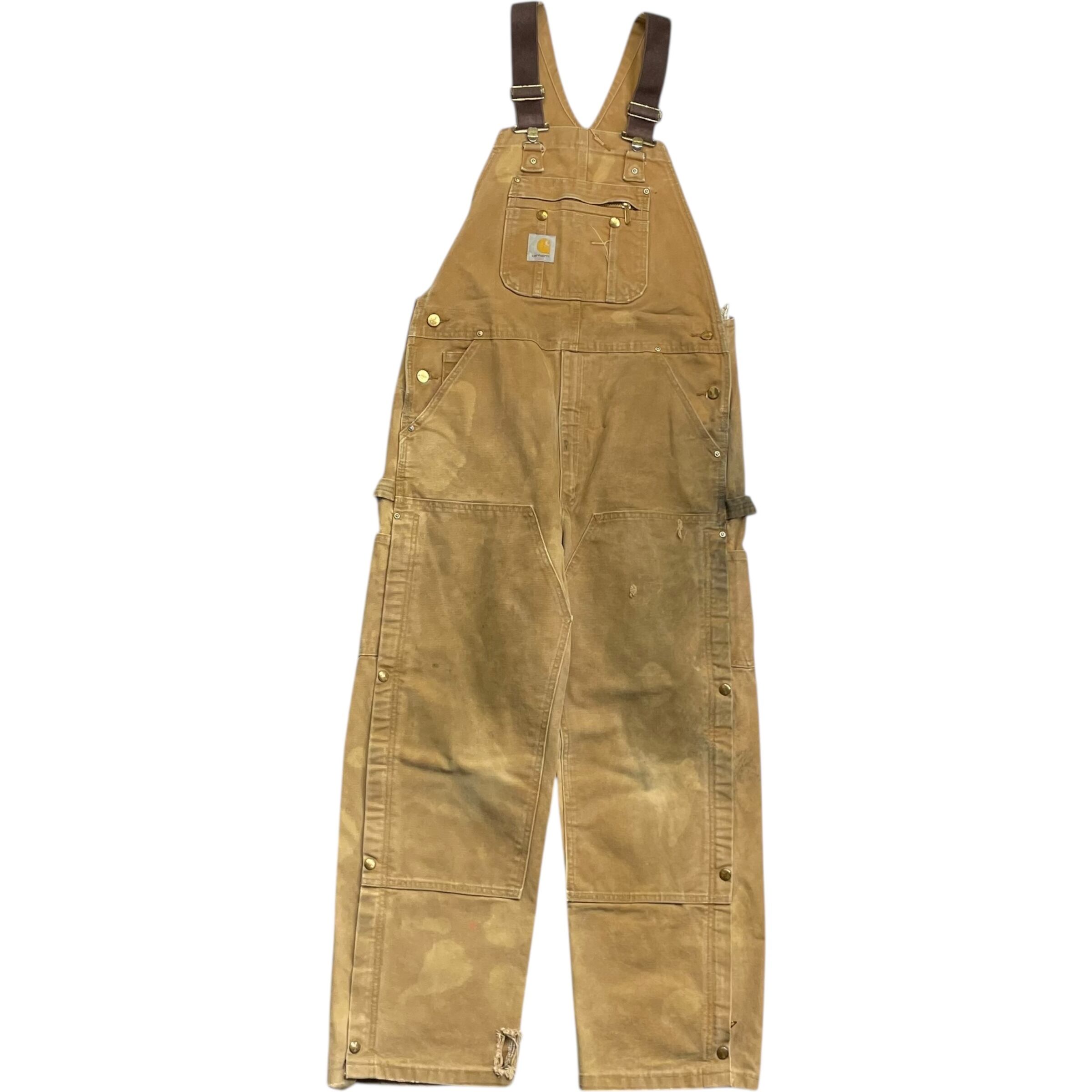 《実寸W37 L28》Carhartt カーハート オーバーオール ダブルニー ダメージ 雰囲気 ブラウン no.7819