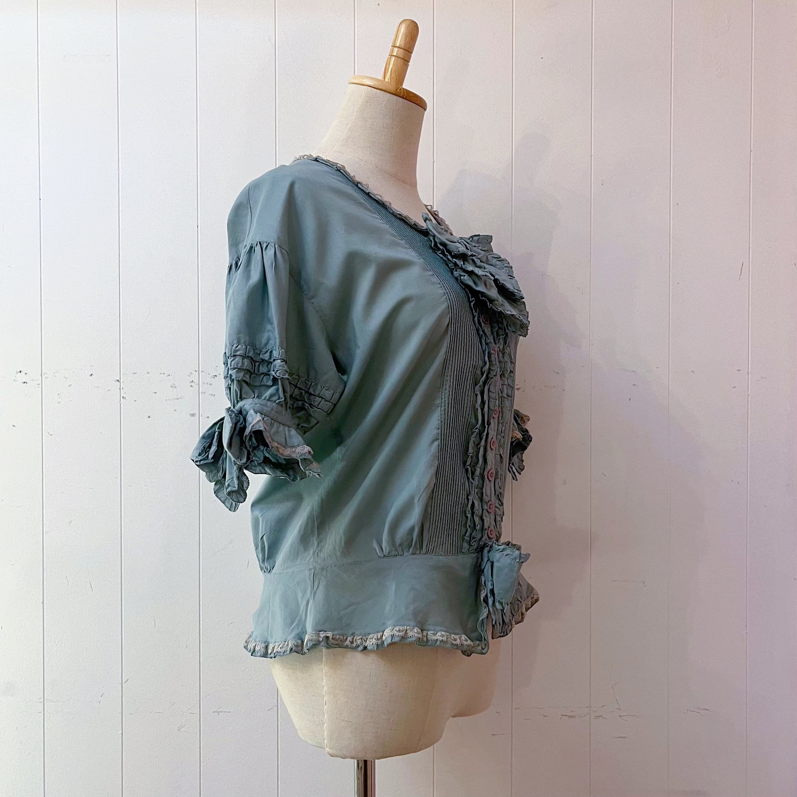 PINKHOUSE / bluegreen frill ribbon blouse