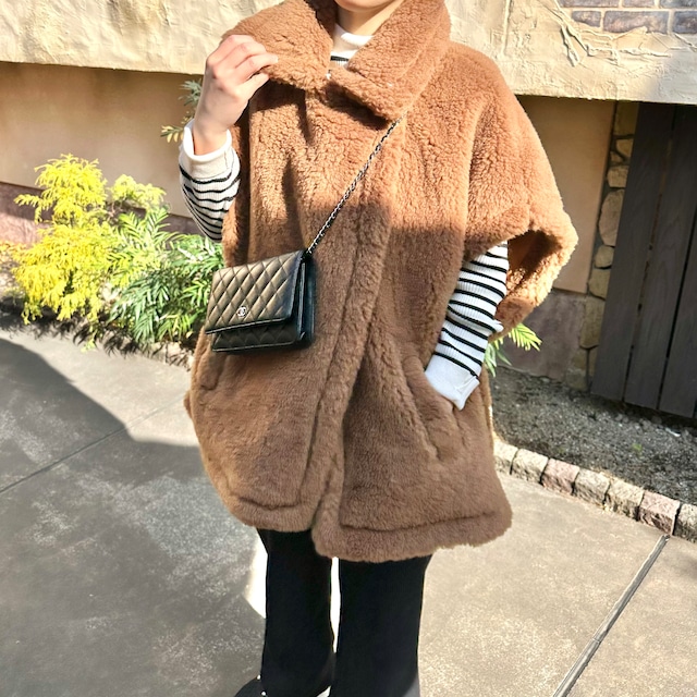 Wool  bear coat poncho(キャメル・オフホワイト・ベージュ・グレー)