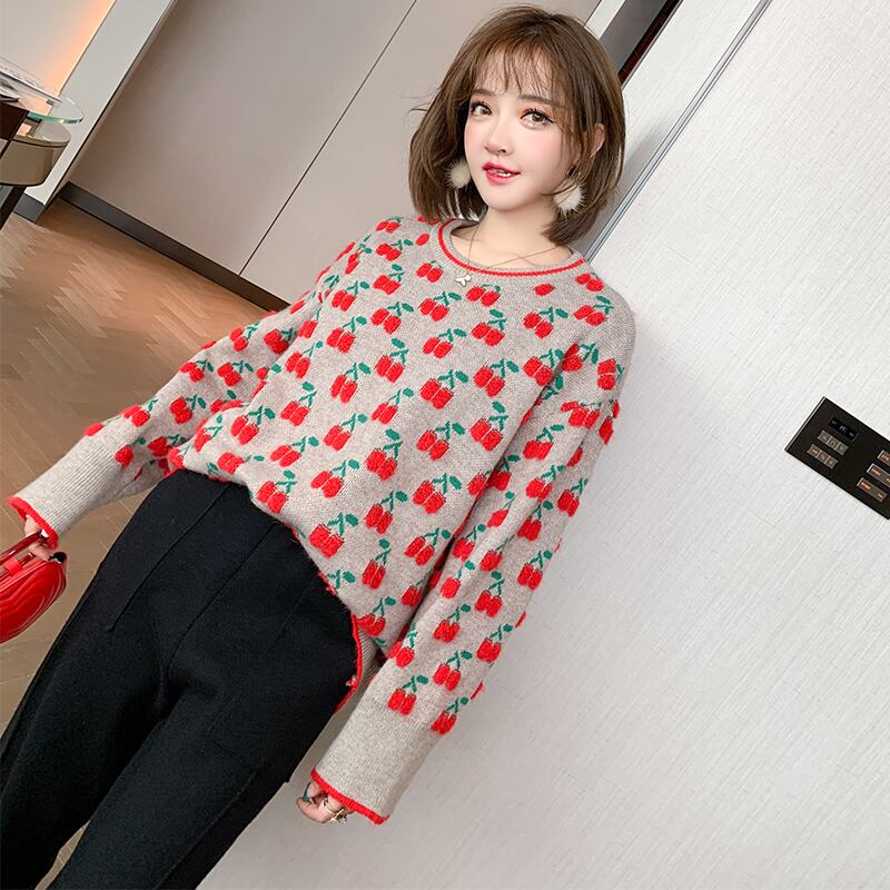 ジャカードラウンドネックセーター ウィンター 大人ガーリー スウィート キュート カジュアル 冬物 Oネック MIUCO70532473038